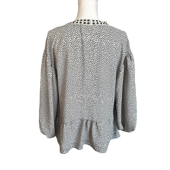 MAX STUDIO Blouse Polka Dot Eyelet V-Neck Balloon Sleeve Black White Size M - Picture 3 of 17